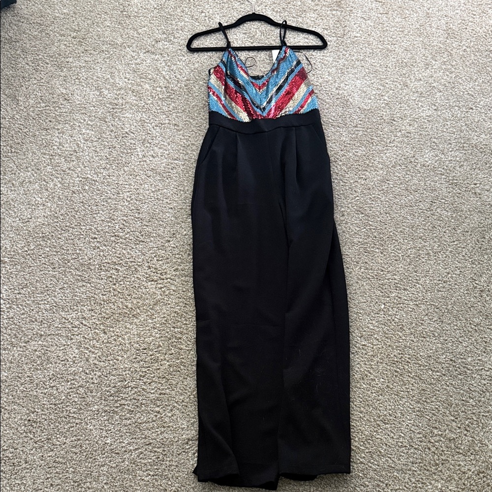 June & Hudson Black Jumpsuit with Multicolor Sequin Top
